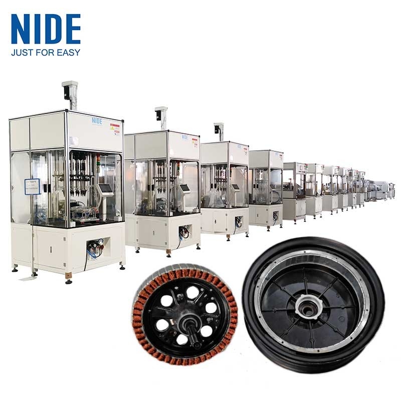 Linha de montagem automática do motor do eixo da roda, estator e rotor